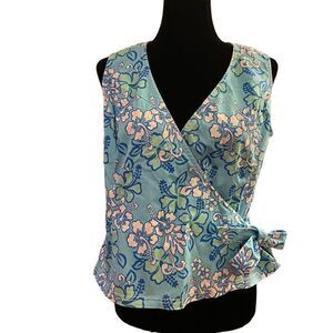 Island Republic Teal Floral‎ Sleeveless Wrap Top Size 8